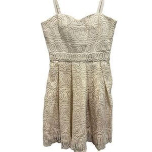 Club Monaco White Eyelet Spaghetti Strap Knee Length Dress Size 0 Summer Casual